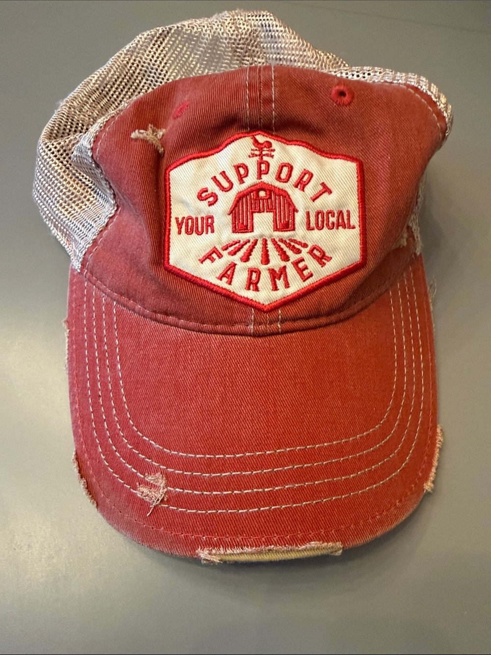 Red 'Support Your Local Farmer' Patch Trucker Hat (unisex)